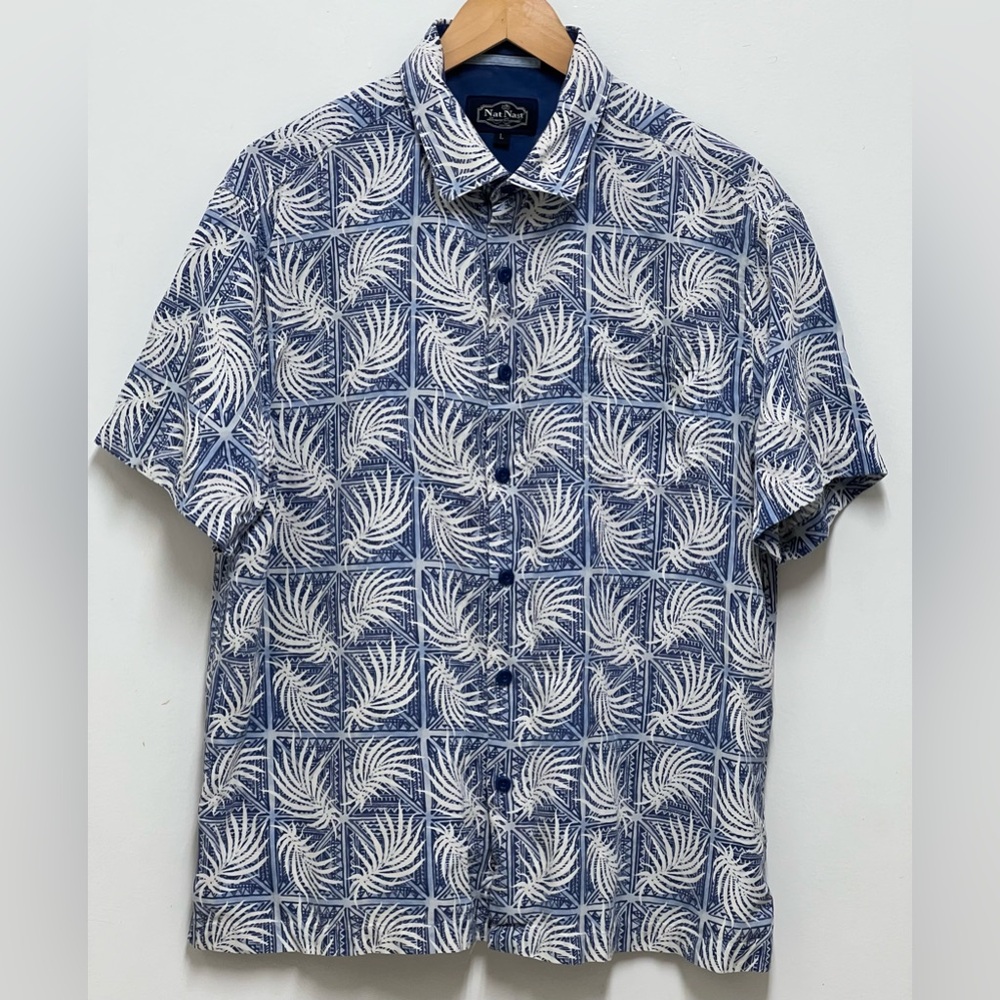 Nat Nast Men's Blue White Button Down Short Sleeves Shirt Size L